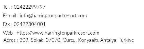 Harrington Park Resort telefon numaralar, faks, e-mail, posta adresi ve iletiim bilgileri
